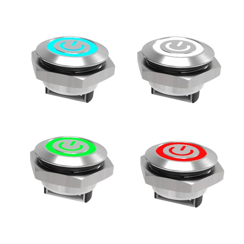 19mm超小行程超薄金属按钮开关，红绿蓝三色指示灯轻触式金属按钮